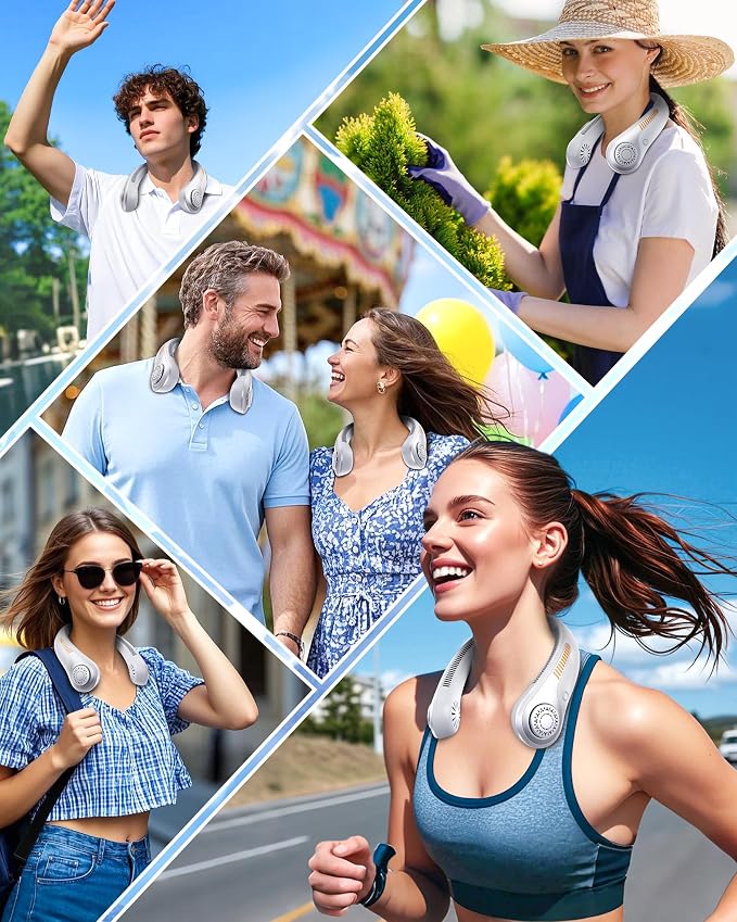 Portable Neck Fan - Rechargeable Personal Fan with Neck Support, 5000mAh, 5-Speed Quiet, Lightweight Long Lasting Bladeless Fan, Wearable Cooling Fan for Hot Flashes, Travel, Gifts for Men Women