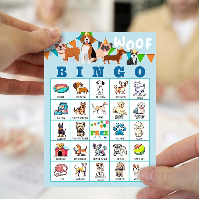 Dog Bingo Game Cards, Puppy Bingo Games for Adults, Doggy Cards Supplies, Pawty Party Birthday Party Decor Favors, Card Gifts for Dog Lovers Women Friends Family Holiday