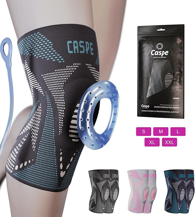 Caspe 1 Pack Compression Knee Brace for Women & Men – Pain Relief Support with Patella Gel Pads & Side Stabilizers – Knee Sleeve for Running, Workout & Arthritis (Blue, X-Large)