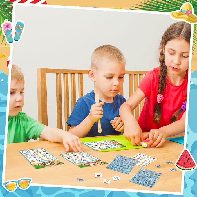 Liliful 35 Pcs Summer Bingo Games 24 Players Beach Party Bingo Cards Hawaii Party Games for Boys Girls Adults Family Classroom Activities Tropical Beach Luau Party Favors Supplies