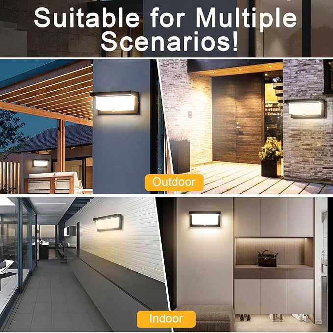 18W Motion Sensor LED Wall Light, IP65 Outdoor Porch Light 110V | Hardwired design, aluminum housing, dusk to dawn function, applicable for outdoor porch and indoor lighting