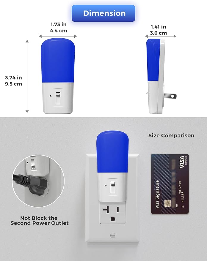 L LOHAS LED Blue Night Light Plug in, Dimmable Decorative Wall Blue Light | LED Night Lights with Dusk to Dawn Sensor, Adjustable Brightness for Kids Room, Hallway, Bedroom, Bathroom, 2 Pack