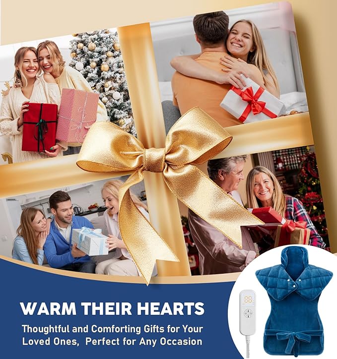 Weighted Electric Heating Pad for Neck Shoulders Back - Large Heat Pad with 6 Heat Settings & 4 Timers, Auto-Off, Machine Washable, UL Certified Pain Relief Pad - Christmas Gifts for Women Men Mom Dad