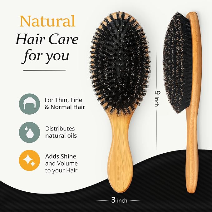 Belula 100% Boar Bristle Hair Brush Set for Men, Thin, Normal to Short Hair | Wooden comb, 2 palm brushes, travel bag, 100% organic bamboo and boar bristles, no nylon fillers, massages scalp, adds shine