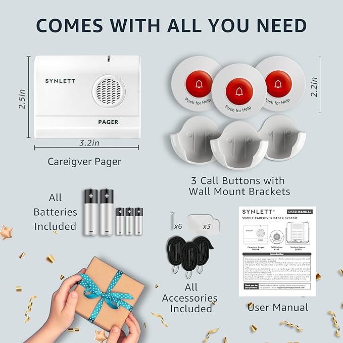 Caregiver Pager Wireless Nurse Call Buttons for Elderly Monitoring SOS Alert System Portable Alarm Call Bell for Nursing Home Care Seniors Patients Emergency