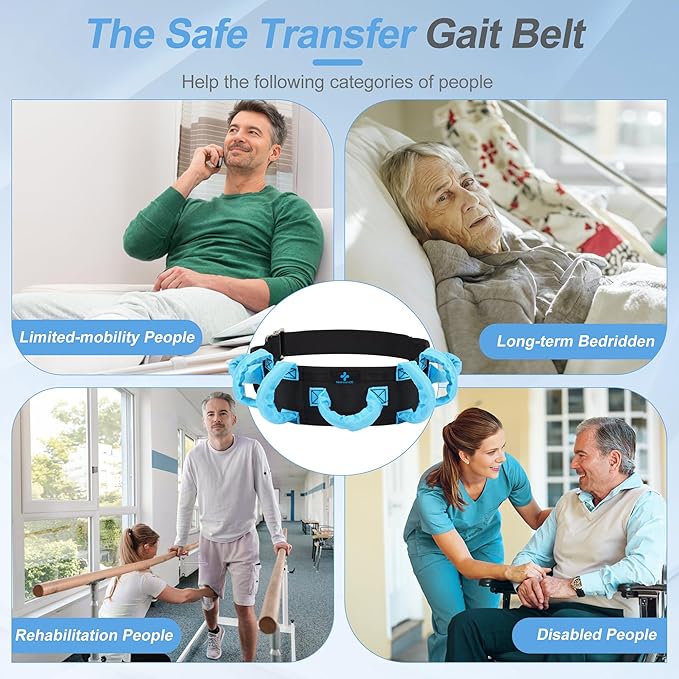 NIdreamCE Gait Belt Transfer Belts with Handles for Lifting Seniors, Safety Gate Belt with Metal Buckle Nursing Safety Patient Assist for Elderly, Disabled, Physical Therapy, Caregivers(Blue)