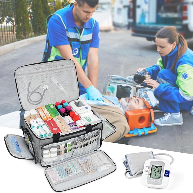 LEFOR·Z Medical Bag Home Health Nurse Bag Empty First Aid Storage Bag with Detachable Divider Medical Supplies Bag for Nursing Student,Therapist,Doctors(Grey)