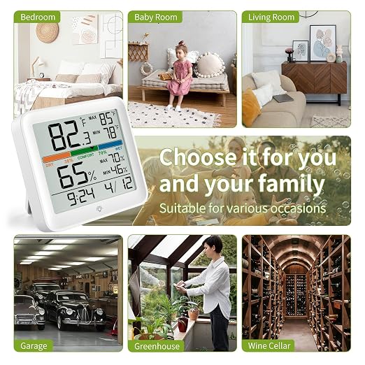 Indoor Digital Thermometer Hygrometer, Set of 2, Room Temp Humidity Monitor | Accurate with Calibration, Backlight, Air Comfort Indicator, 24H Max Min Records, Time, Date (AAA Batteries Included)
