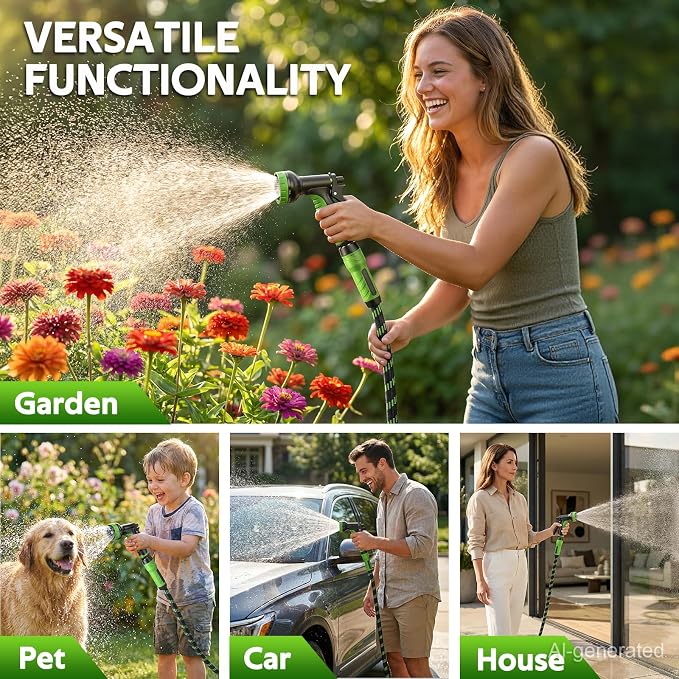 NON-EXPANDABLE Garden Hose 75 FT Water Hose with 10-Function Spray Nozzle | Yard hose Heavy Duty Steel Metal Flexible,Durable Fabric Skin,No Kinks & Leak-Proof with Upgraded Handle hose pipe outside