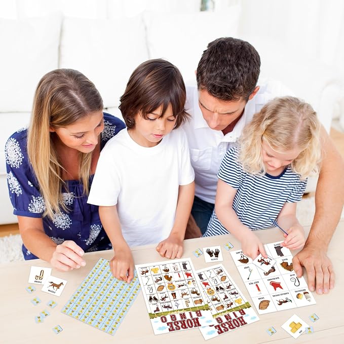 Horse Farm Bingo Cards, 24 Player Pony Party Bingo Game for Family Adult, Cowgirl Cowboy Party Favor, Large Group Party Celebration Activity -05