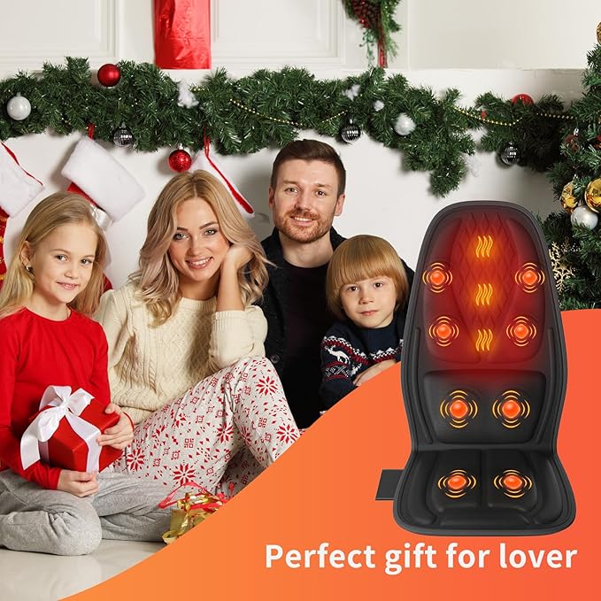 Back Massager with Heat, Seat Massager with 8 Powerful Vibration Motors, Portable Massage Chair Pad for Office Home Use, Gift for Men/Women/Family/Friends