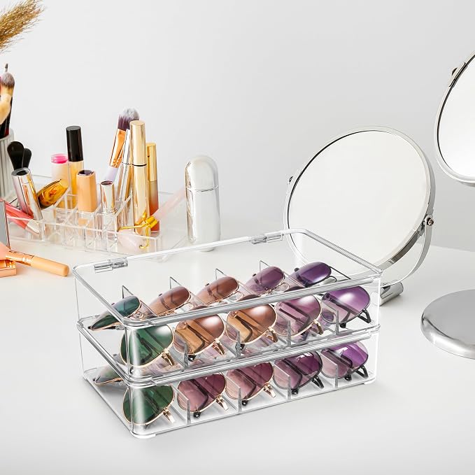 Sorbus Sunglasses Organizer - Plastic Stackable Eyeglass Case Storage Organizer for Multiple Glasses - Reading Glasses