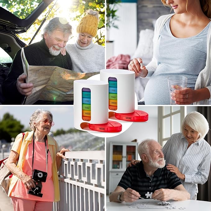 MEDca Weekly Pill Organizer, 1 Dispenser, 7 Stackable Multi-Color Compartments Four Times-a-Day - Morning, Noon, Evening, and Bedtime, White, 2-Pack