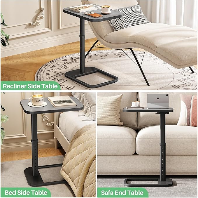Kitstorack Upgraded TV Tray Table with Panel Lock, 90° Flip-Over Design & Adjustable Height, Sofa Arm Side Table for Eating, Laptop, Couch, Bed, or Small Spaces, Dark Gray
