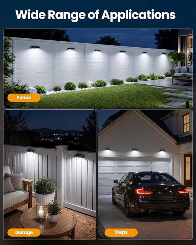 VOLISUN Motion Sensor Solar Fence Lights Outdoor 12 Pack, IP65 Waterproof, 3 Modes (High/Low/Steady-On) Dusk to Dawn Backyard Lights, 6000K Cool White Motion Sensor Outdoor Lights for Garden Yard Deck
