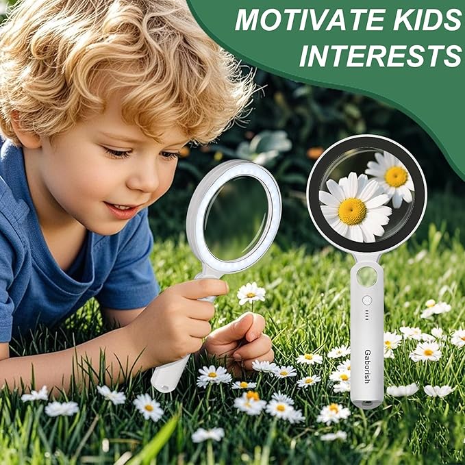 Glass Magnifying Glass with Light Handheld 10X 30X Magnifier with 36 LEDs, 5 Color Modes Rechargeable Lighted Magnifiers, Gift for Senior Reading, Coin, Stamps, Inspection (Black & White)