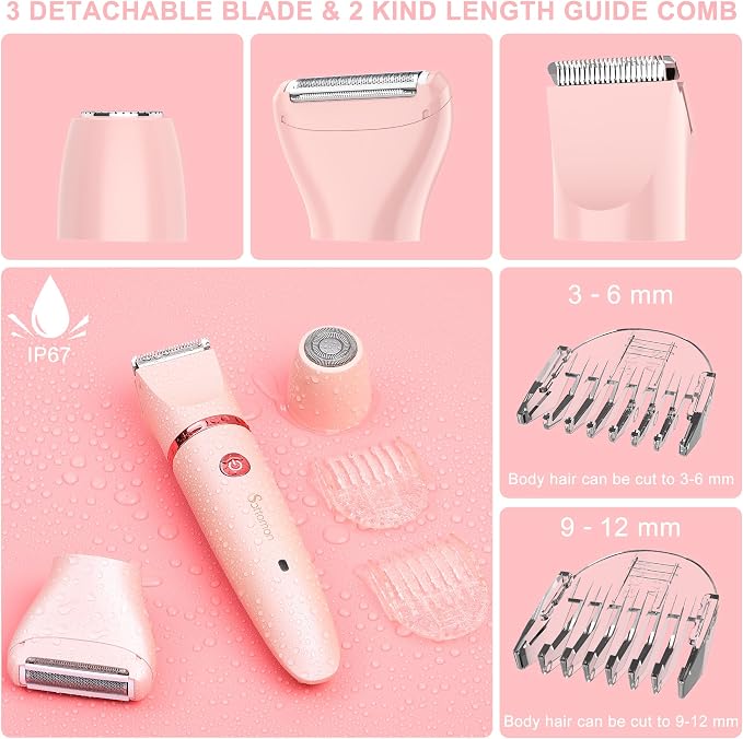 Scttomon Electric Lady Shaver for Women - Painless Razor, Bikini Trimmer, Facial Hair Removal, Body Trimmer for Face, Legs, Underarm, Pubic - Wet and Dry Flawless 3 in 1
