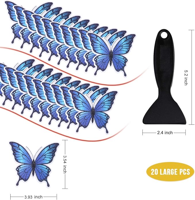 20 PCS Non Slip Bathtub Stickers, Adhesive Butterfly Anti Slip Decal Treads for Shower and Bath Tub with Premium Scraper (Blue)
