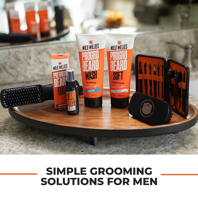 Wild Willies Round Brush and Conditioner Kit - The Better Brush for Styling Hair or Beard, with PROGRO - Softening, Hydrating, Strengthening & Nourishing for a Healthy Look