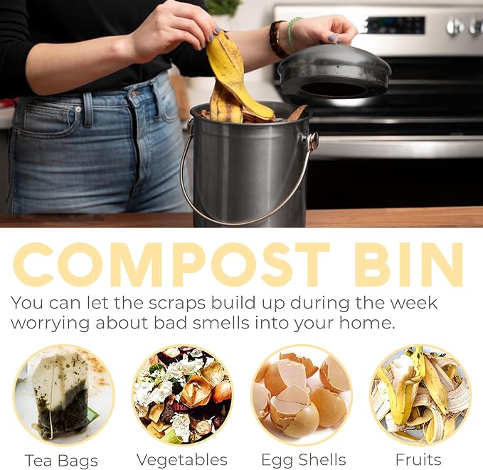 Epica Kitchen Compost Bin for Kicthen Countertops, 1.3 Galllon - Grey