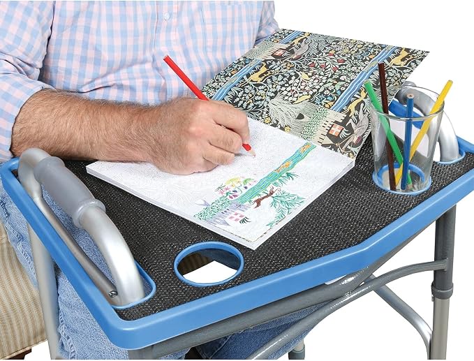 Support Plus Walker Tray Table - Mobility Table Tray for Walker, Non Slip Walker Tray Mat, Walker Accessories Mat, Cup Holder for Walker (21"x16") - Royal Blue