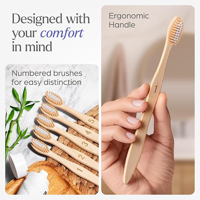Bamboo Toothbrushes Medium Bristles 30 Pack - BPA Free Medium Bristles Toothbrushes for Adults - Eco-Friendly, Natural Wooden Toothbrush