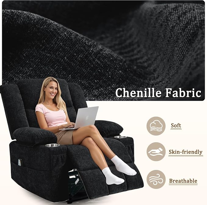 Korser Recliner Chair for Adults, Wall Hugger RV Recliner with Massage and Heating, Zero-Gravity Recliners, Electric Power Recliner Chair for Living Room, Bedroom, Home, Theater Seating (Black)