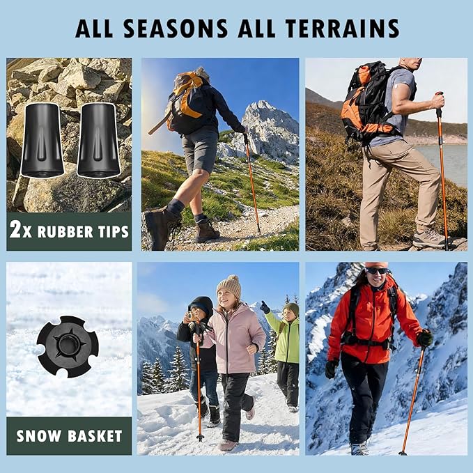 Deepfeel Collapsible Trekking Pole Adjustable Hiking Pole - Aluminum Alloy 7075 Walking Stick with Telescopic & Foldable Tri-fold Design for Travel Camping Climbing Walking