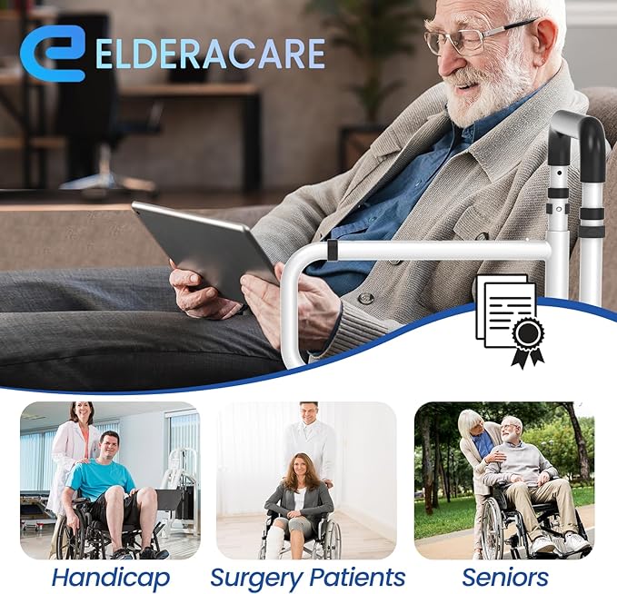 Bed Step Stool for Elderly/High Bed, 360 ° Anti Fall Armrest,Support 800 lbs, 8-Level Adjustable Height, Storage Bag, Memory Sponge Carpet, USB Light, 3 4m Fixed Strap, for Bed Height Below 40″