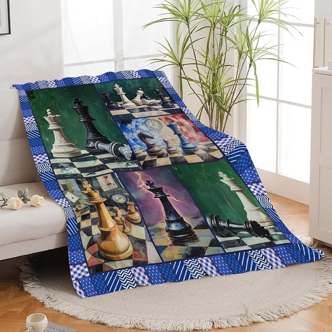 Yibuda Chess Blanket Chess Board Flannel Plush Throw Blanket Cozy Board Game Decor Fleece Stuff Blanket Gifts for Lover Girls Boys Kids Adults Women Bed Travel 40"x50"