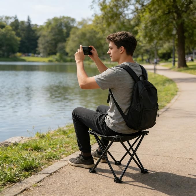 Wind Tour Portable Folding Camping Stool Outdoor Camping Lightweight Samll Chair for Fishing Hiking Gardening and Beach with Carry Bag (13.0”X13.0” Large Black -2)