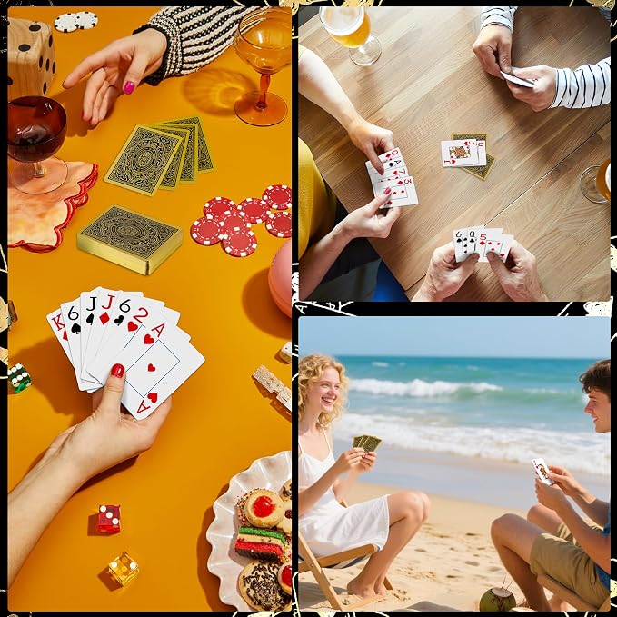 Plastic Playing Cards Waterproof Cards, Deck of Cards, Large Print Playing Cards for Adults Seniors, Premium Poker Card for Blackjack, Euchre, Canasta, Go Fish Card Games (Gold)