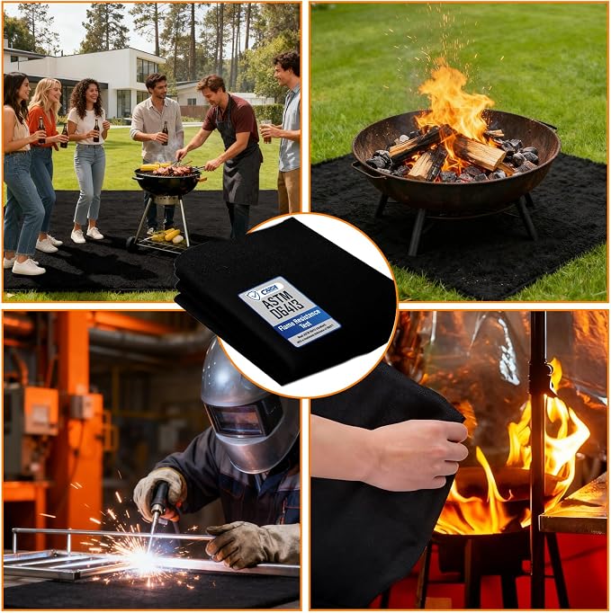 CARDI Fireproof Carbon Welding Blanket 1PCS 18x24 Inch Thickness 0.2 Inch Heat Resistant Fabric Up To 1900°F Heat Shield Resistant Mat for Soldering, Firepit, Grill, Welding Supplies