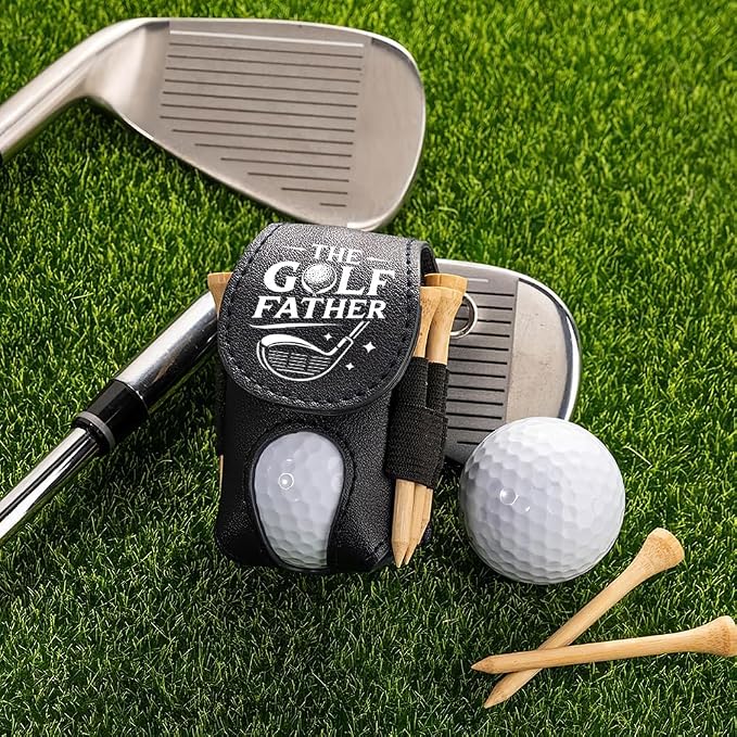 Wrappiness The Golf Father Golf Ball Bag - Golfer Accessories for Men Premium Leather Holder with Clip - Custom Golf Tee Pouch Unique Gift for Dad