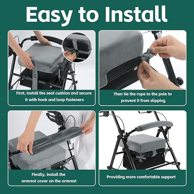 BALAPET Non-Slip Rollator Walker Seat Cushion and Backrest Cover Set for Elderly,Thickened 3in Supportive Memory Foam Walker Seat Cushion, Walker Seat Accessories for Seniors(Gray)