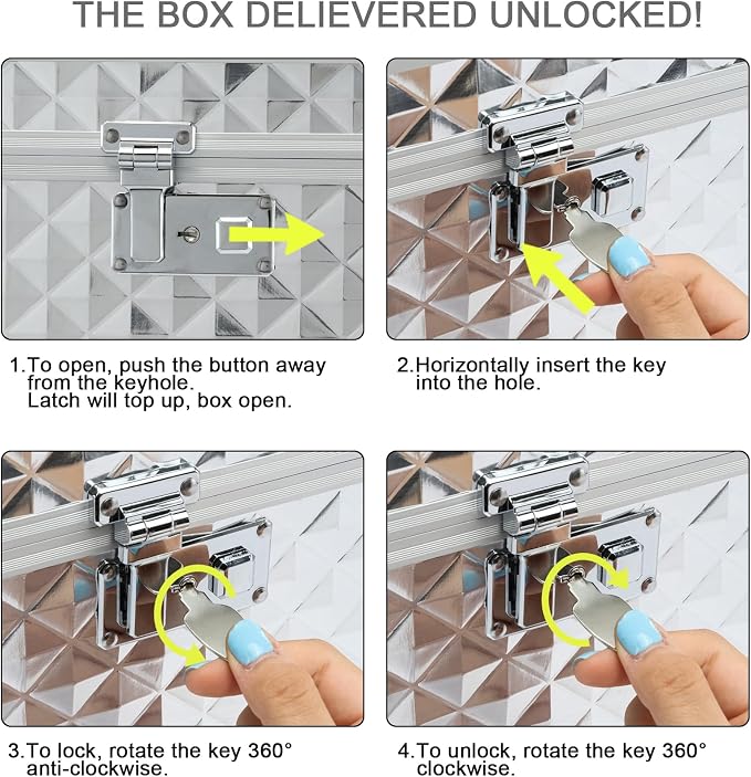 Storage Box with Key Lock, Lockable Medicine Storage Box, Empty First Aid Box, Security Lock Box, Multipurpose Locking Box for Home and Outdoor Use (Silver, Large)
