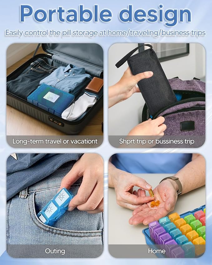 Monthly Pill Organizer 3 Times a Day – Yonlog Large Medicine Box with Weekly Travel Bag, Pill Cutter, Easy-Open Pick, Pill Taker Tool, and 2 Medication Stickers (Tea, 3 Times a Day)