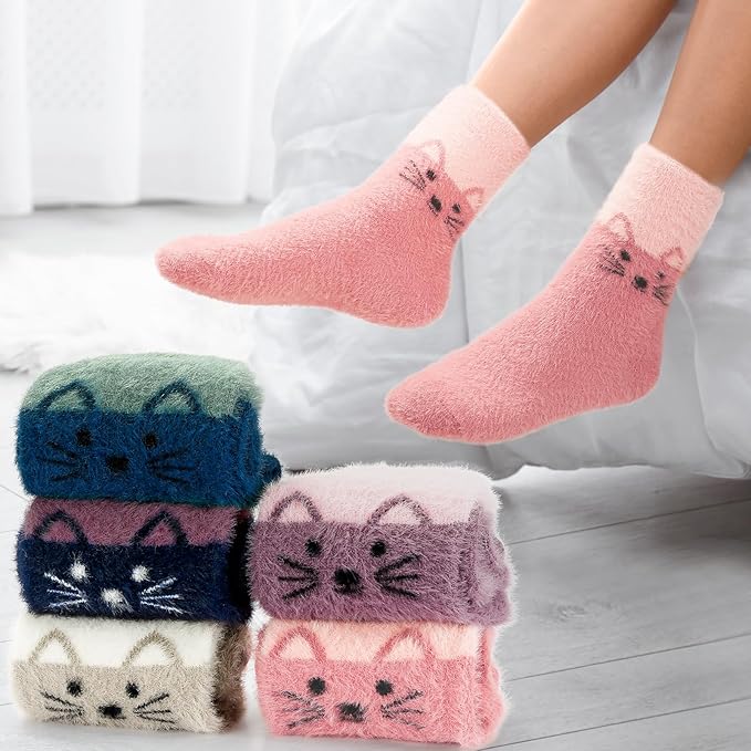 SISOSOCK Fuzzy Socks for Women Cute Cat Paw 5 Pairs Winter Fluffy Cozy Plush Slipper Socks With Gift Box for Women Girls Gifts