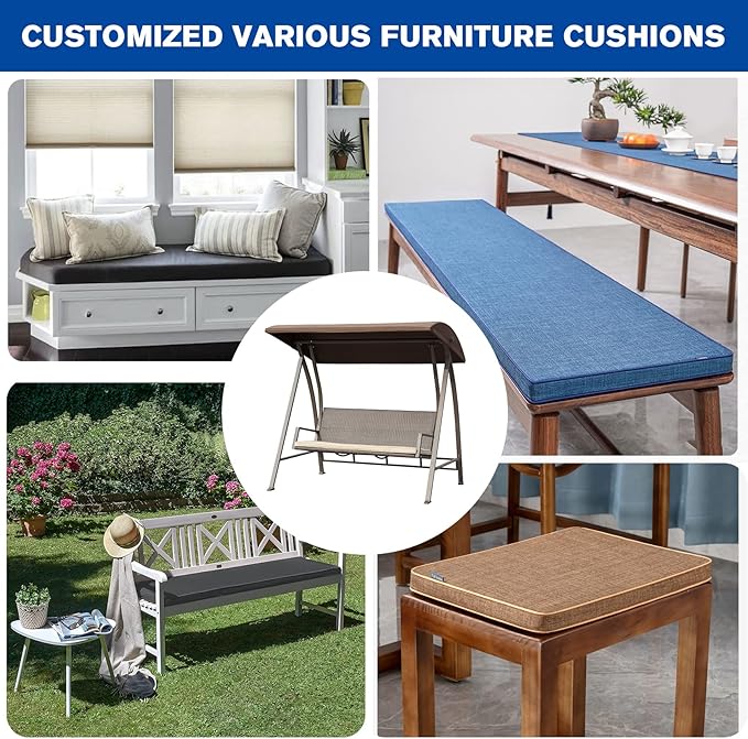 Cushion Custom Size for Bench, Customize Cushion for Indoor Outdoor Patio Furniture Window Seat, Linen Cover with Zipper and 45D High-Resilience Foam Insert (Custom Sizes, Blue)