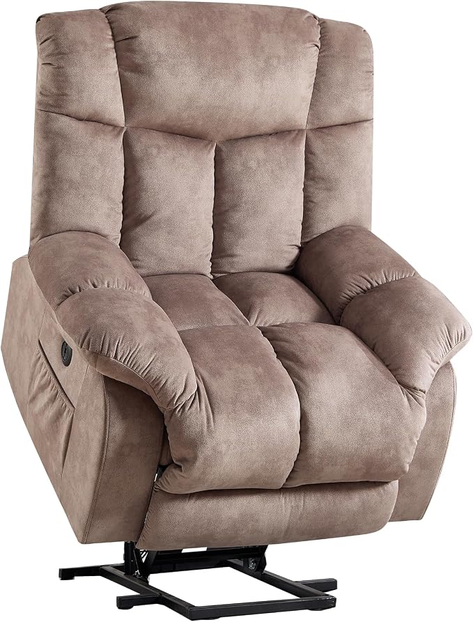 Power Lift Recliner Chair for Elderly, Heavy Duty and Safety Motion Reclining Mechanism-Antiskid Fabric Sofa Living Room Chair with Overstuffed Design, Light Tan