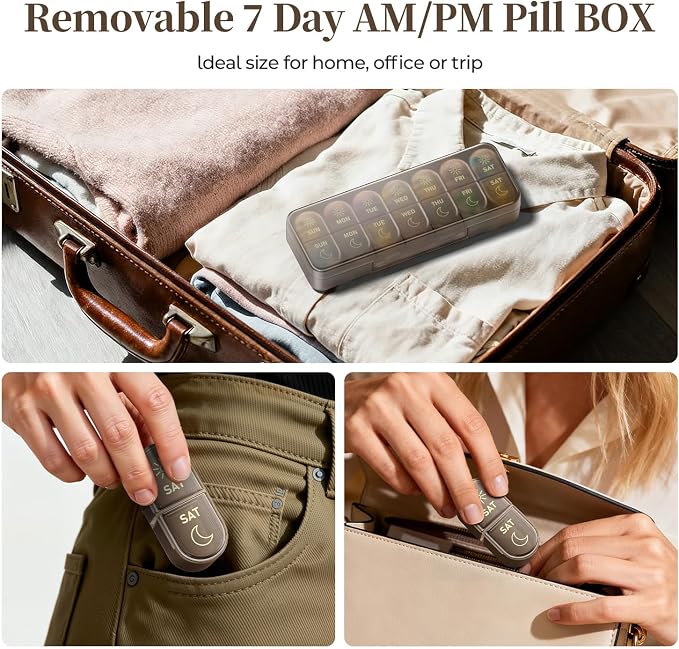 Betife AM PM Pill Organizer 7 Day, Weekly Pill Organizer Box 2 Times a Day | Portable, Cute, Easy Open, Airtight, Fashion, Dust-Proof, Reusable, Sturdy