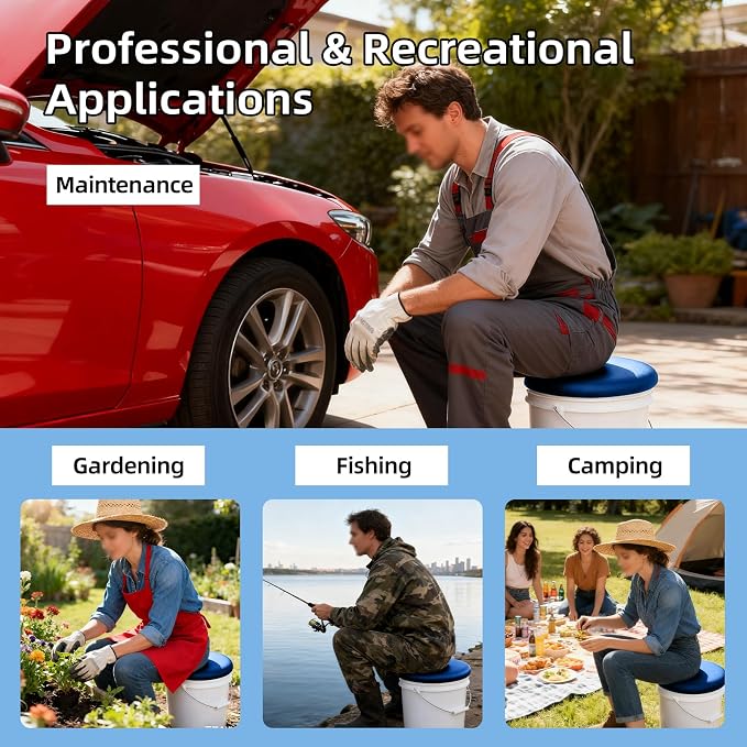 360-Degree Swivel Bucket Seat Lid 5 Gallon Bucket Seat Cushion, Black Foam Padded Buskets Seats Lid for Fishing Hunting