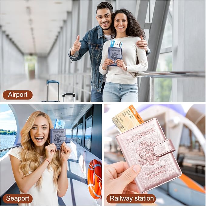 Herain Passport Holder for Travel Essentials, 2 Pcs Passport Cover Wallet Case Travel Gifts Women Men Family, RFID Passports Book Card Holders Travels Cruise Accessories Must Haves