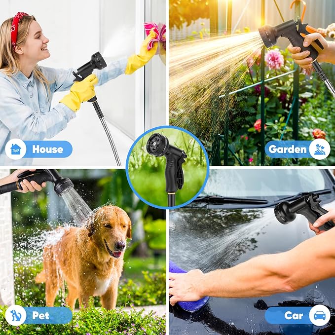 Garden Hose, Water Hose with 10 Function Nozzles, No Kinks, Flexible Hose, Lightweight, Puncture Proof Hose for Yard and Outdoor(54FT)