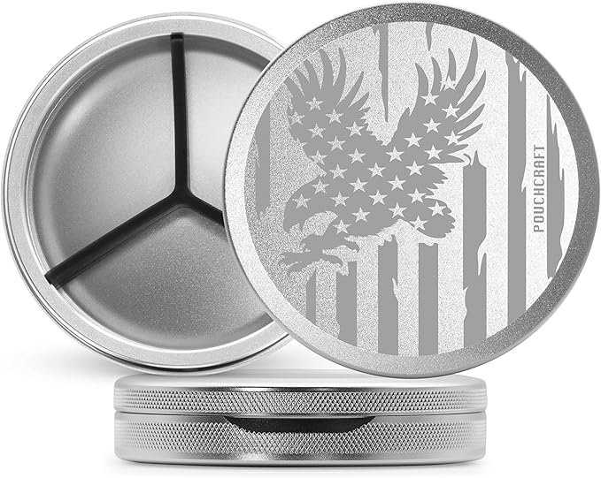 Metal Pouch Can | Metal Container | Slim EDC Pocket Tin | Airtight & Moisture-Resistant | Compact Daily Organizer | Pill Case & Travel Tin | Fatherโs Day Gift for Dad | (American Flag, Silver, Tall)