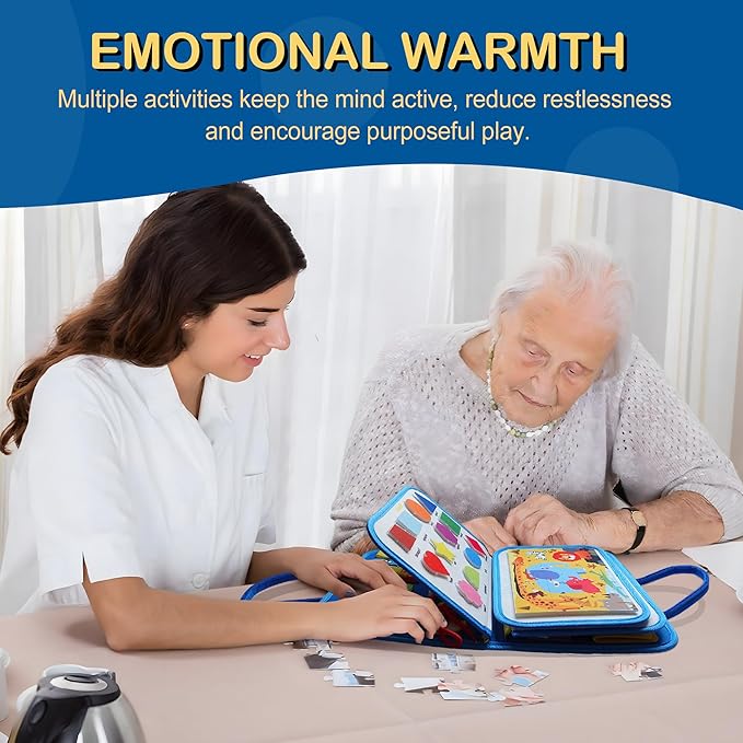 Fidget Blanket for Adults with Dementia, Dementia Activities for Seniors & Alzheimer’s Patients, Sensory Blanket Busy Board, Dementia Fidget Toys for Elderly,Anxiety Relief—Blue