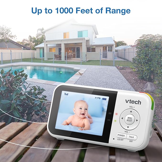 VTech VM819-2 Baby Monitor, 2.8” Screen, 2 Cameras, 1000ft Range, Night Vision, 2-Way Audio, Temperature Sensor, Lullabies, Secured Transmission No WiFi