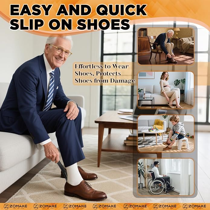 ZOMAKE Long Plastic Shoe Horn,Plastic ShoeHorn Long Handle for Seniors Men Women,Travel Small Shoe Spoon Helper(16''&7.5'')