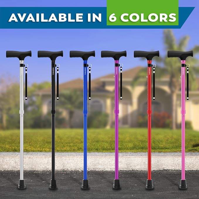 HoneyBull Walking Cane | Single Tip Canes for Men & Women, Foldable, Adjustable, Heavy Duty Up to 250 Pounds, Walking Canes for Seniors
