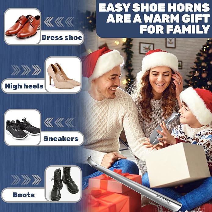 ZOMAKE Metal Shoe Horn Long Handle for Seniors 16.5 Inch,Long Shoehorn Stainless Steel Shoe Spoon Shoe Helper for Men Women